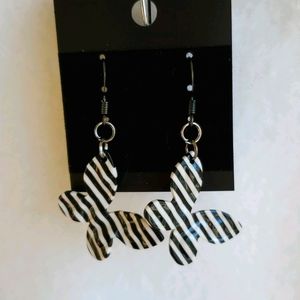 Womens black & white striped butterfly earrings